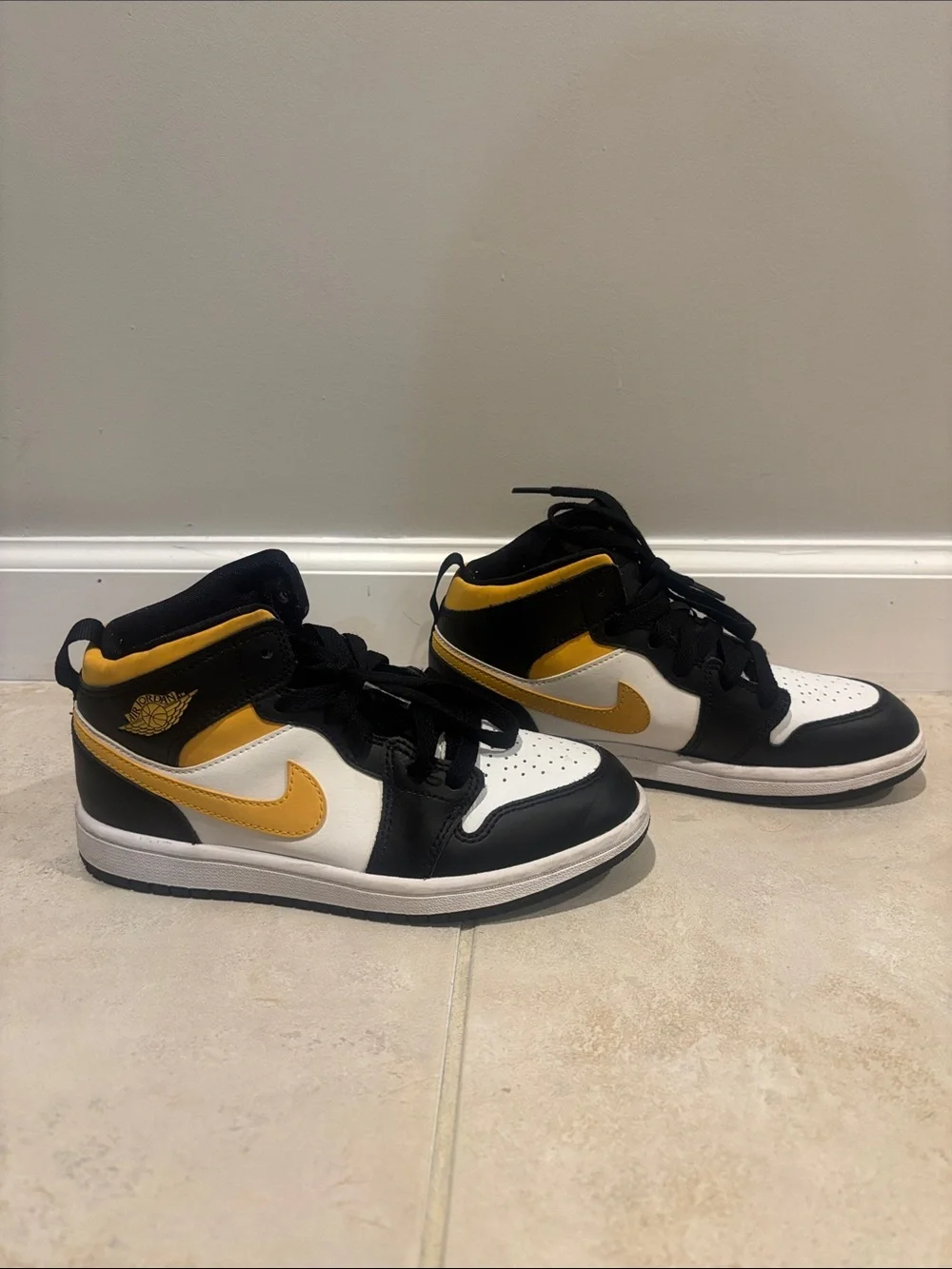 Nike Black White Gold Air Jordan 1 Mid Sneakers